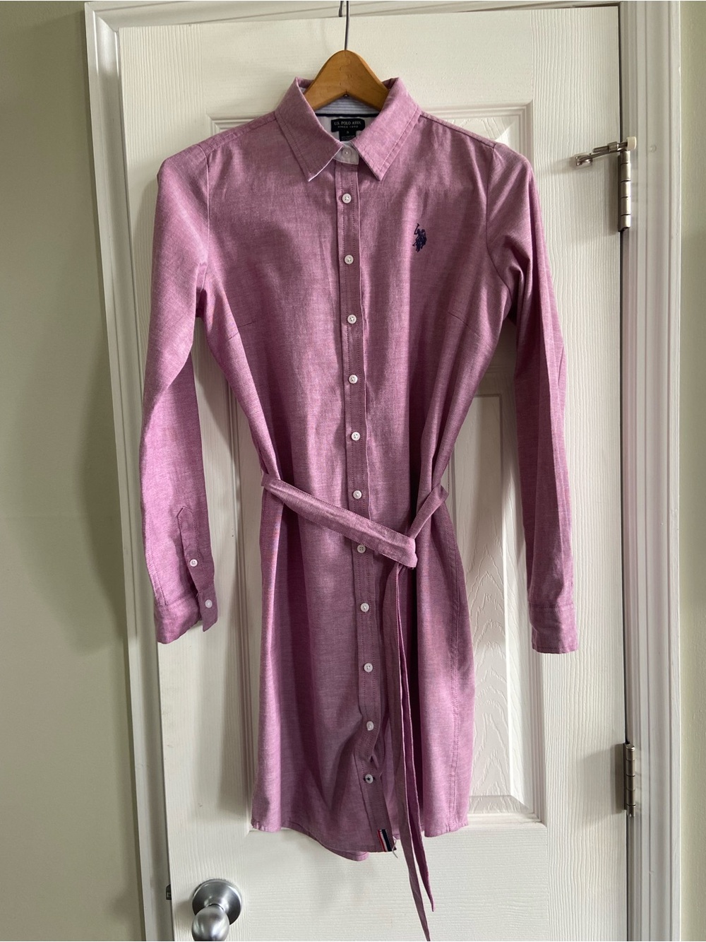 U.S. Polo Assn Solid Oxford Dress Pink Chambray 100% Cotton